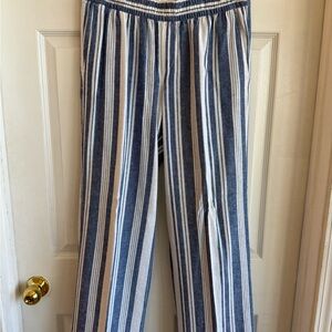 Old Navy Linen Striped Blue and White Pants with elastic waist
